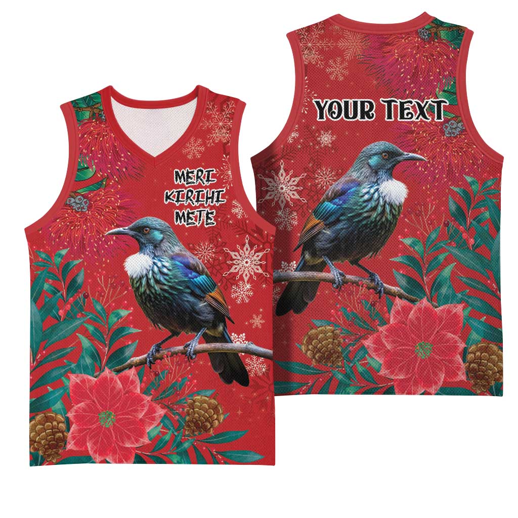 Tui Meri Kirihimete Personalised Basketball Jersey Pohutukawa Flowers Red Motif LT9 - Polynesian Pride