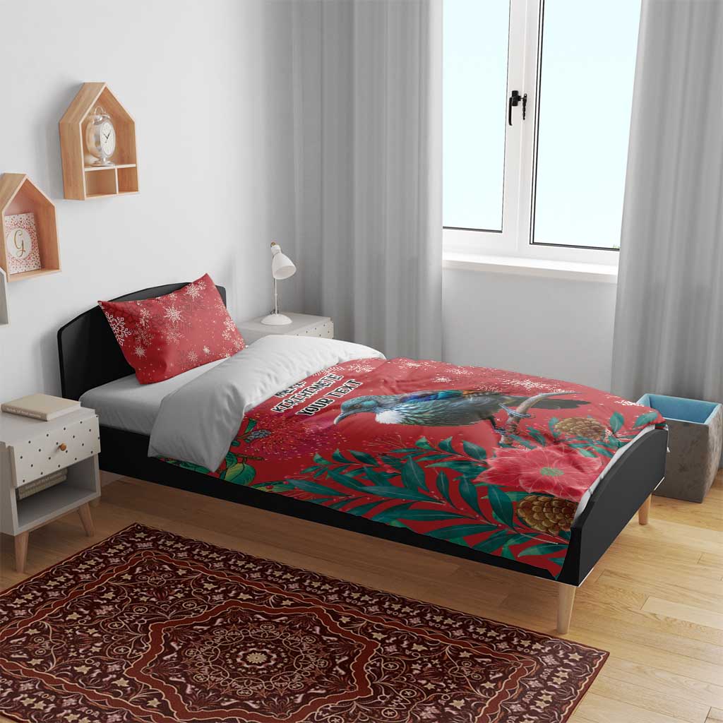 Tui Meri Kirihimete Personalised Bedding Set Pohutukawa Flowers Red Motif - Polynesian Pride