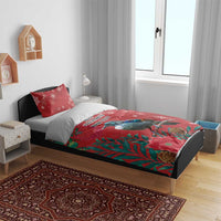 Tui Meri Kirihimete Personalised Bedding Set Pohutukawa Flowers Red Motif - Polynesian Pride
