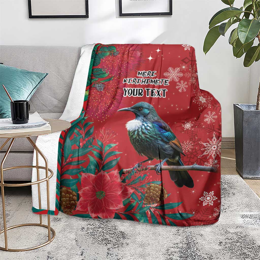 Tui Meri Kirihimete Personalised Blanket Pohutukawa Flowers Red Motif - Polynesian Pride