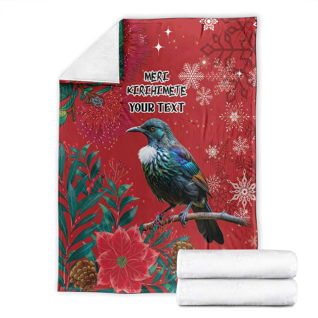 Tui Meri Kirihimete Personalised Blanket Pohutukawa Flowers Red Motif - Polynesian Pride