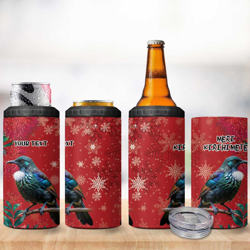 Tui Meri Kirihimete Personalised 4 in 1 Can Cooler Tumbler Pohutukawa Flowers Red Motif LT9 - Polynesian Pride