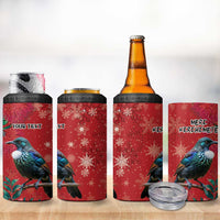 Tui Meri Kirihimete Personalised 4 in 1 Can Cooler Tumbler Pohutukawa Flowers Red Motif LT9 - Polynesian Pride