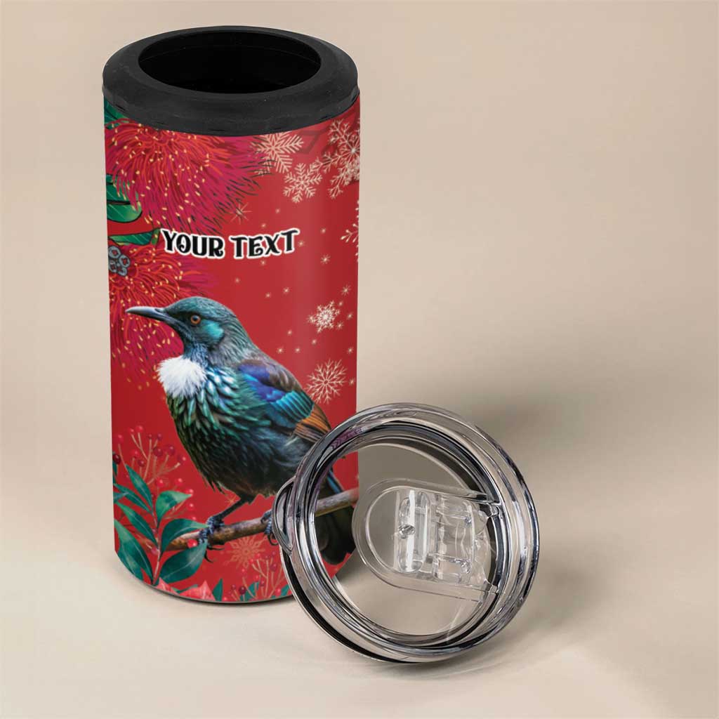 Tui Meri Kirihimete Personalised 4 in 1 Can Cooler Tumbler Pohutukawa Flowers Red Motif LT9 - Polynesian Pride