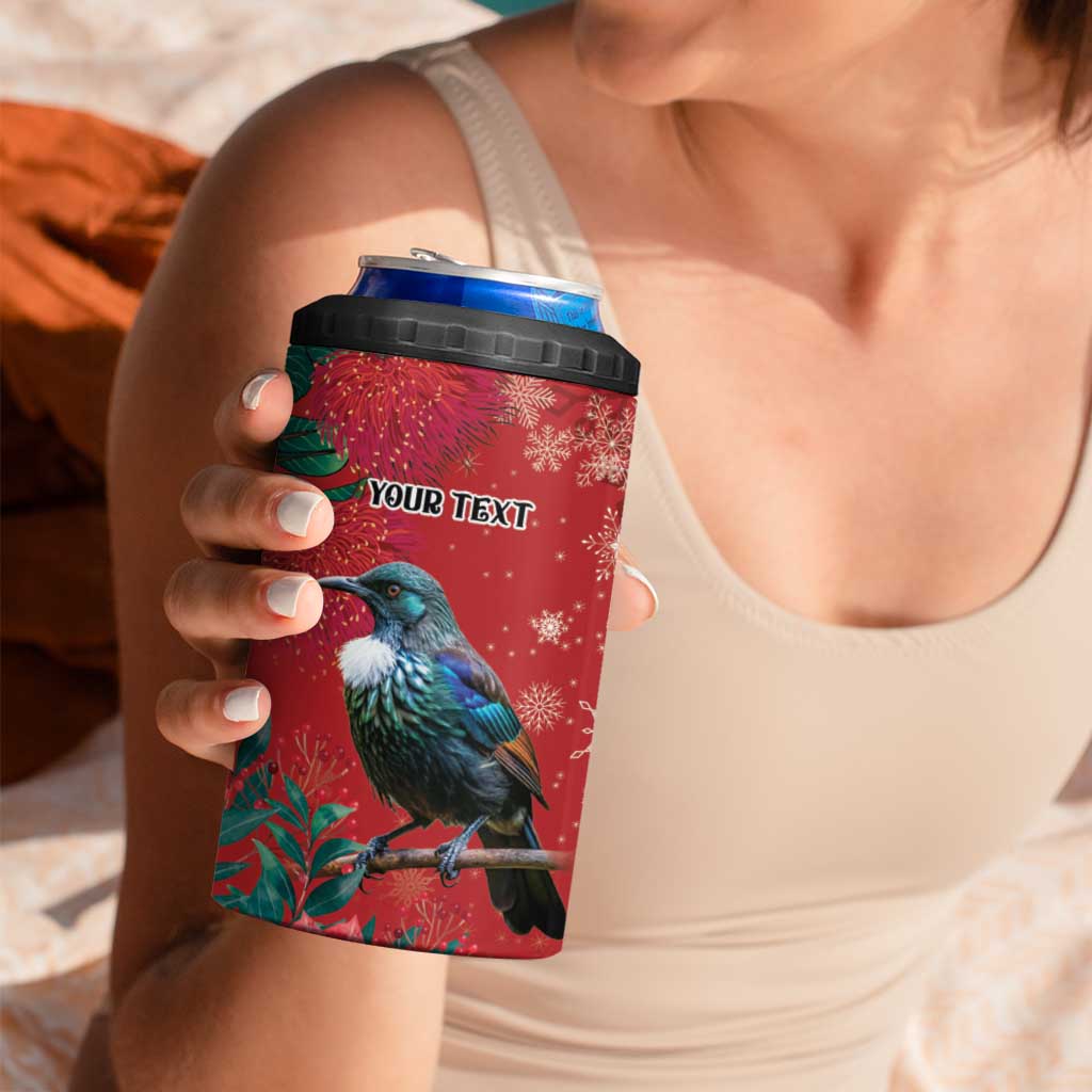 Tui Meri Kirihimete Personalised 4 in 1 Can Cooler Tumbler Pohutukawa Flowers Red Motif LT9 - Polynesian Pride