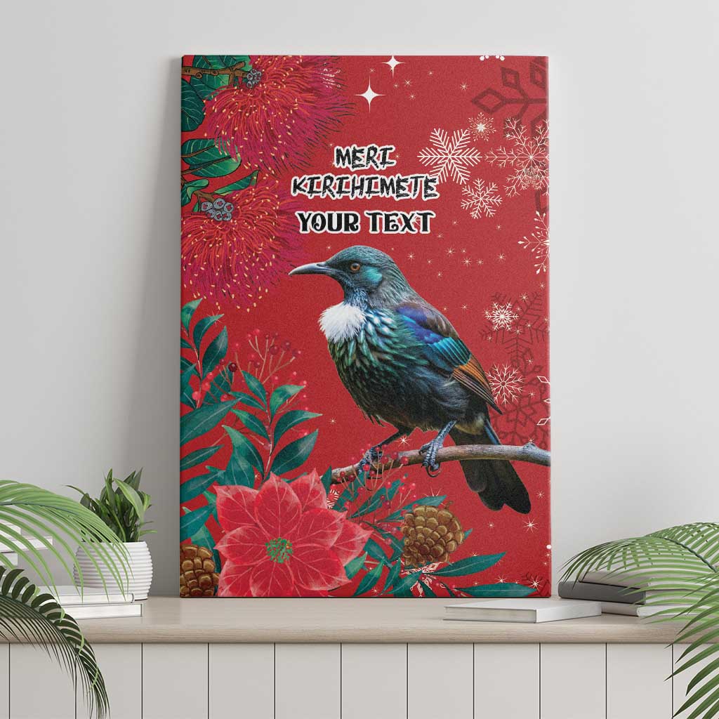 Tui Meri Kirihimete Personalised Canvas Wall Art Pohutukawa Flowers Red Motif - Polynesian Pride