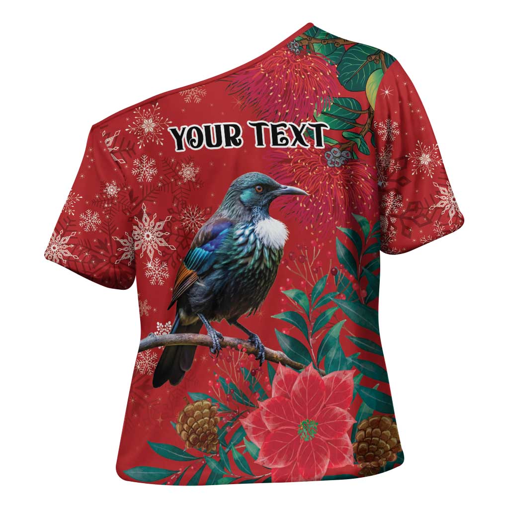 Tui Meri Kirihimete Personalised Cross Shoulder Shirt Pohutukawa Flowers Red Motif LT9 - Polynesian Pride