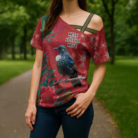 Tui Meri Kirihimete Personalised Cross Shoulder Shirt Pohutukawa Flowers Red Motif LT9 - Polynesian Pride