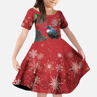 Tui Meri Kirihimete Personalised Family Matching Mermaid Dress and Hawaiian Shirt Pohutukawa Flowers Red Motif LT9 Daughter's Dress Red - Polynesian Pride