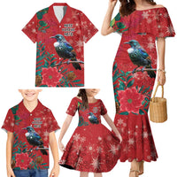 Tui Meri Kirihimete Personalised Family Matching Mermaid Dress and Hawaiian Shirt Pohutukawa Flowers Red Motif LT9 - Polynesian Pride