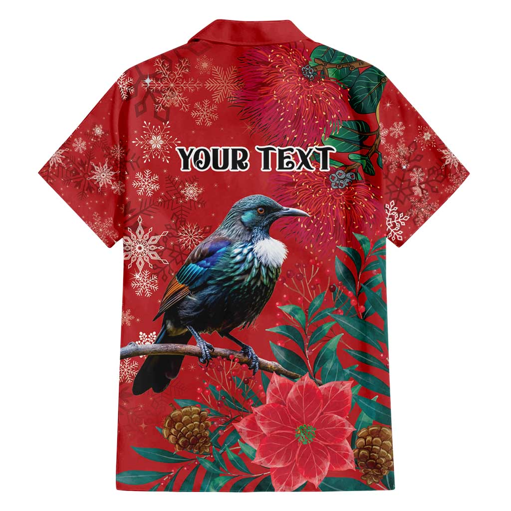 Tui Meri Kirihimete Personalised Family Matching Off Shoulder Short Dress and Hawaiian Shirt Pohutukawa Flowers Red Motif LT9 - Polynesian Pride