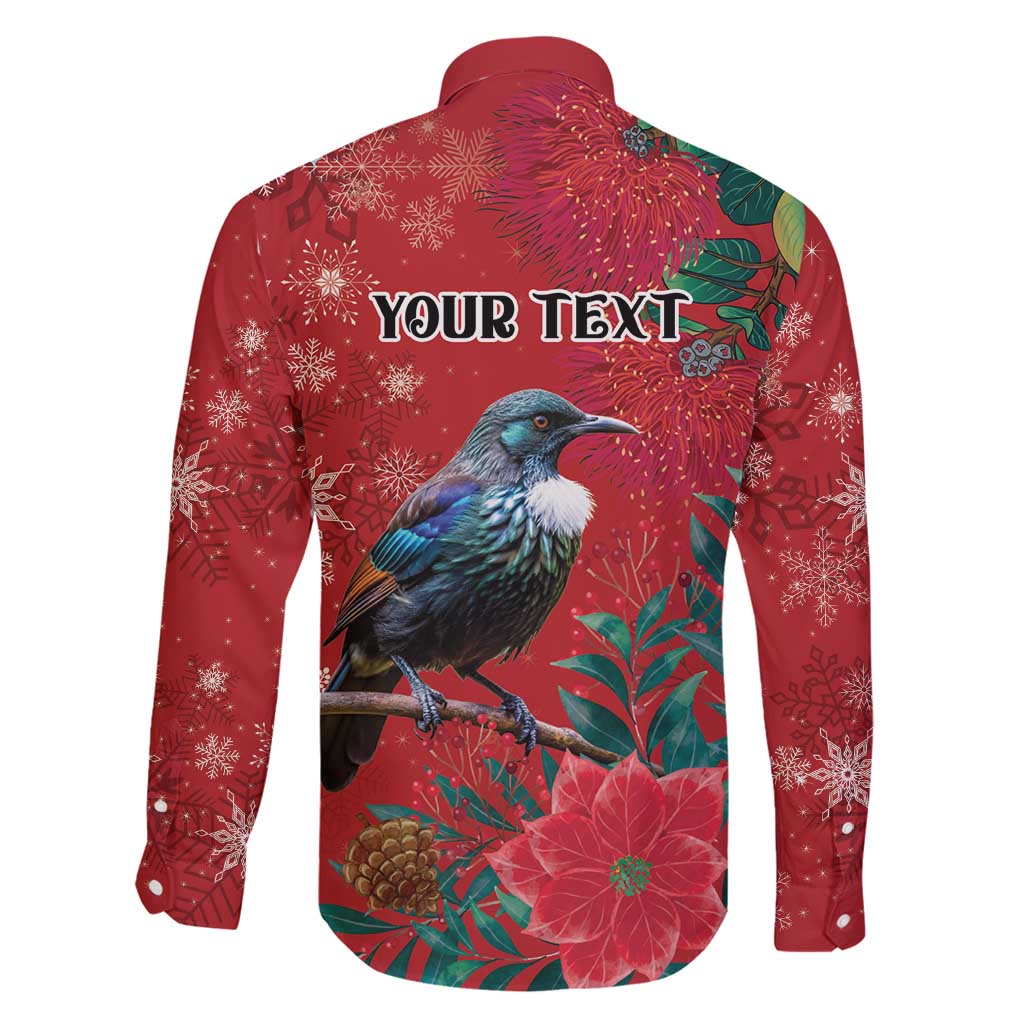 Tui Meri Kirihimete Personalised Family Matching Off Shoulder Short Dress and Hawaiian Shirt Pohutukawa Flowers Red Motif LT9 - Polynesian Pride