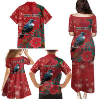 Tui Meri Kirihimete Personalised Family Matching Puletasi and Hawaiian Shirt Pohutukawa Flowers Red Motif LT9 - Polynesian Pride