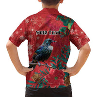 Tui Meri Kirihimete Personalised Family Matching Summer Maxi Dress and Hawaiian Shirt Pohutukawa Flowers Red Motif LT9 - Polynesian Pride
