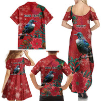 Tui Meri Kirihimete Personalised Family Matching Summer Maxi Dress and Hawaiian Shirt Pohutukawa Flowers Red Motif LT9 - Polynesian Pride