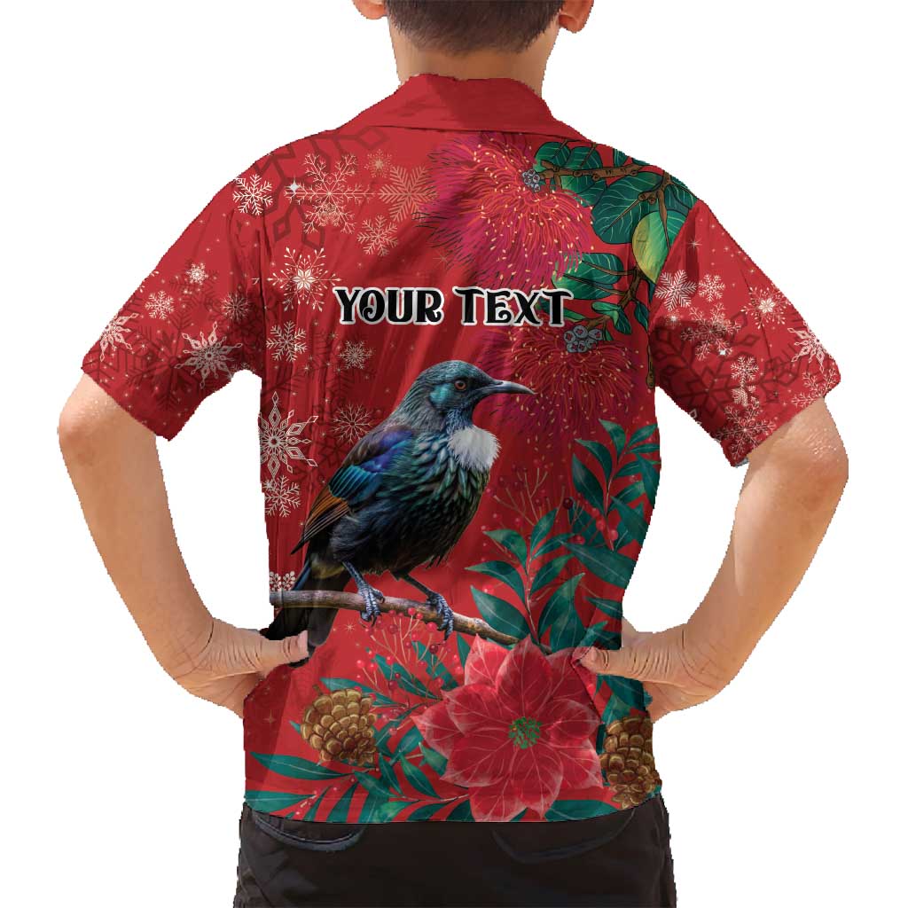Tui Meri Kirihimete Personalised Family Matching Tank Maxi Dress and Hawaiian Shirt Pohutukawa Flowers Red Motif LT9 - Polynesian Pride