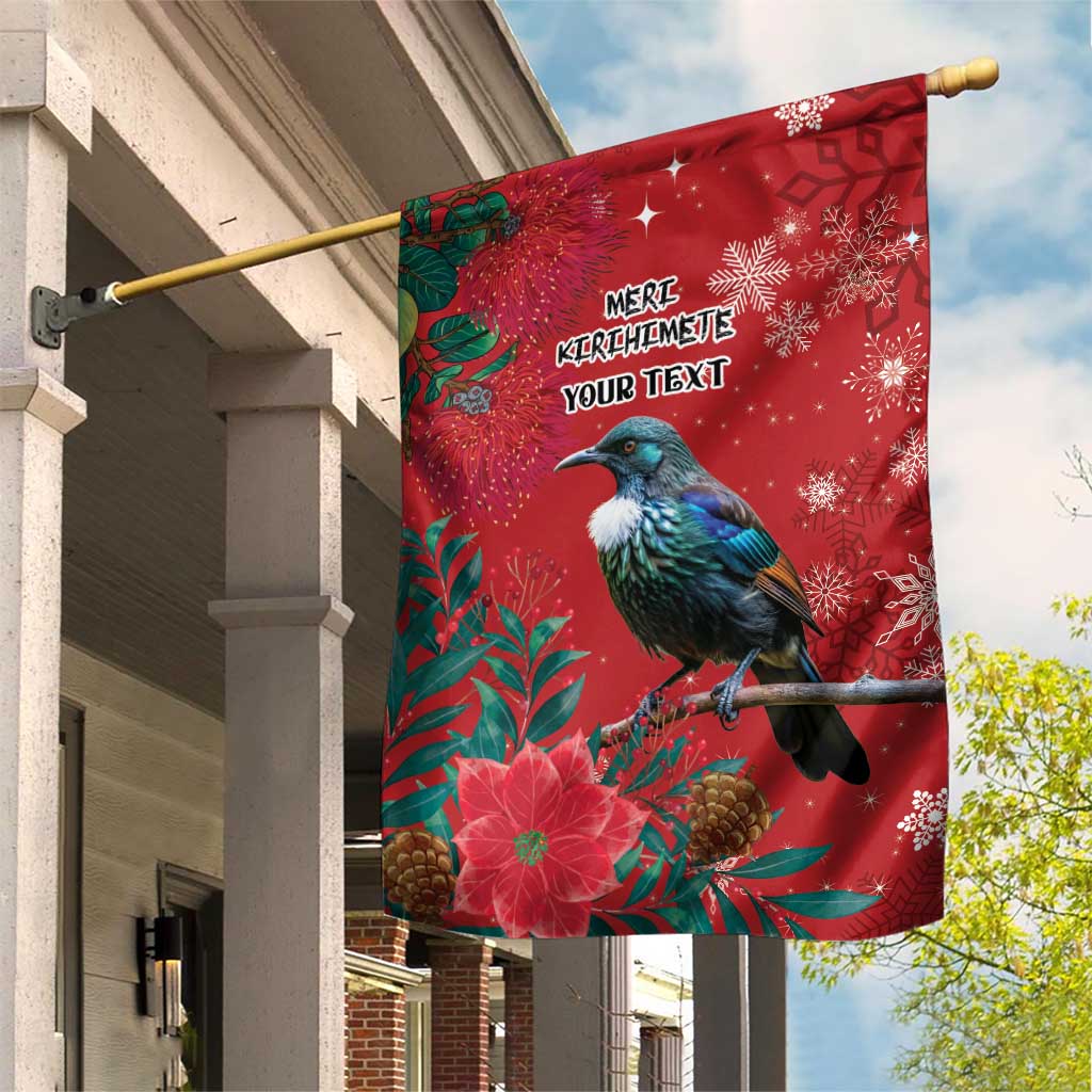 Tui Meri Kirihimete Personalised Garden Flag Pohutukawa Flowers Red Motif LT9 House Flag Red - Polynesian Pride