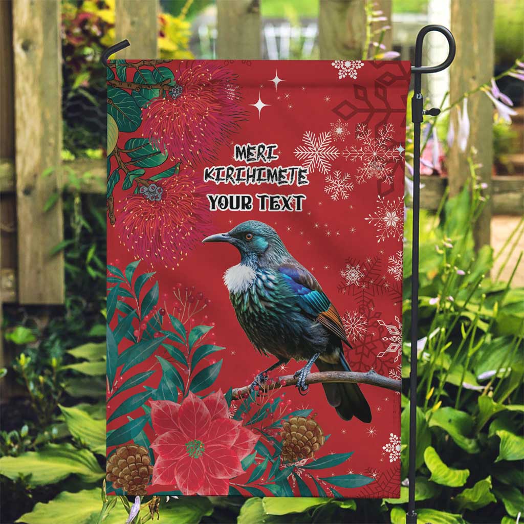 Tui Meri Kirihimete Personalised Garden Flag Pohutukawa Flowers Red Motif LT9 Garden Flag Red - Polynesian Pride