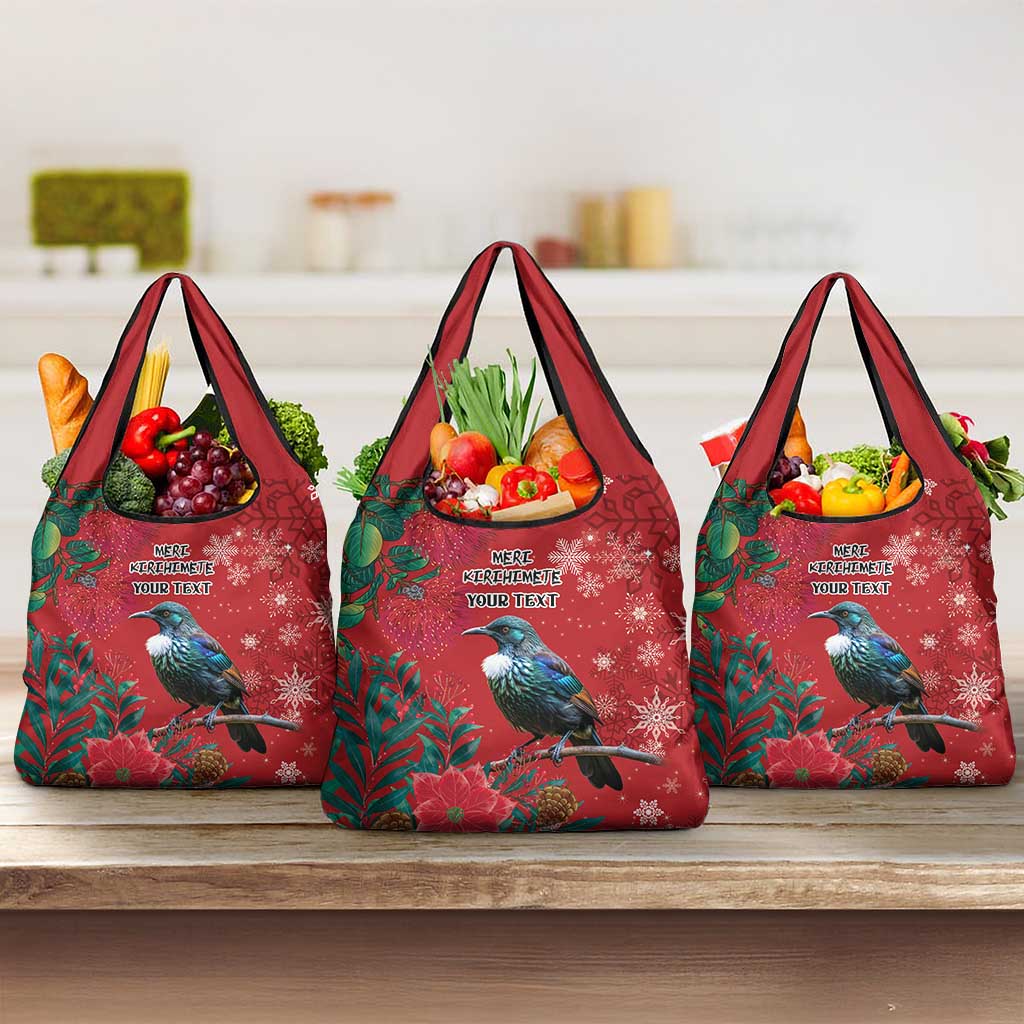Tui Meri Kirihimete Personalised Grocery Bag Pohutukawa Flowers Red Motif - Polynesian Pride