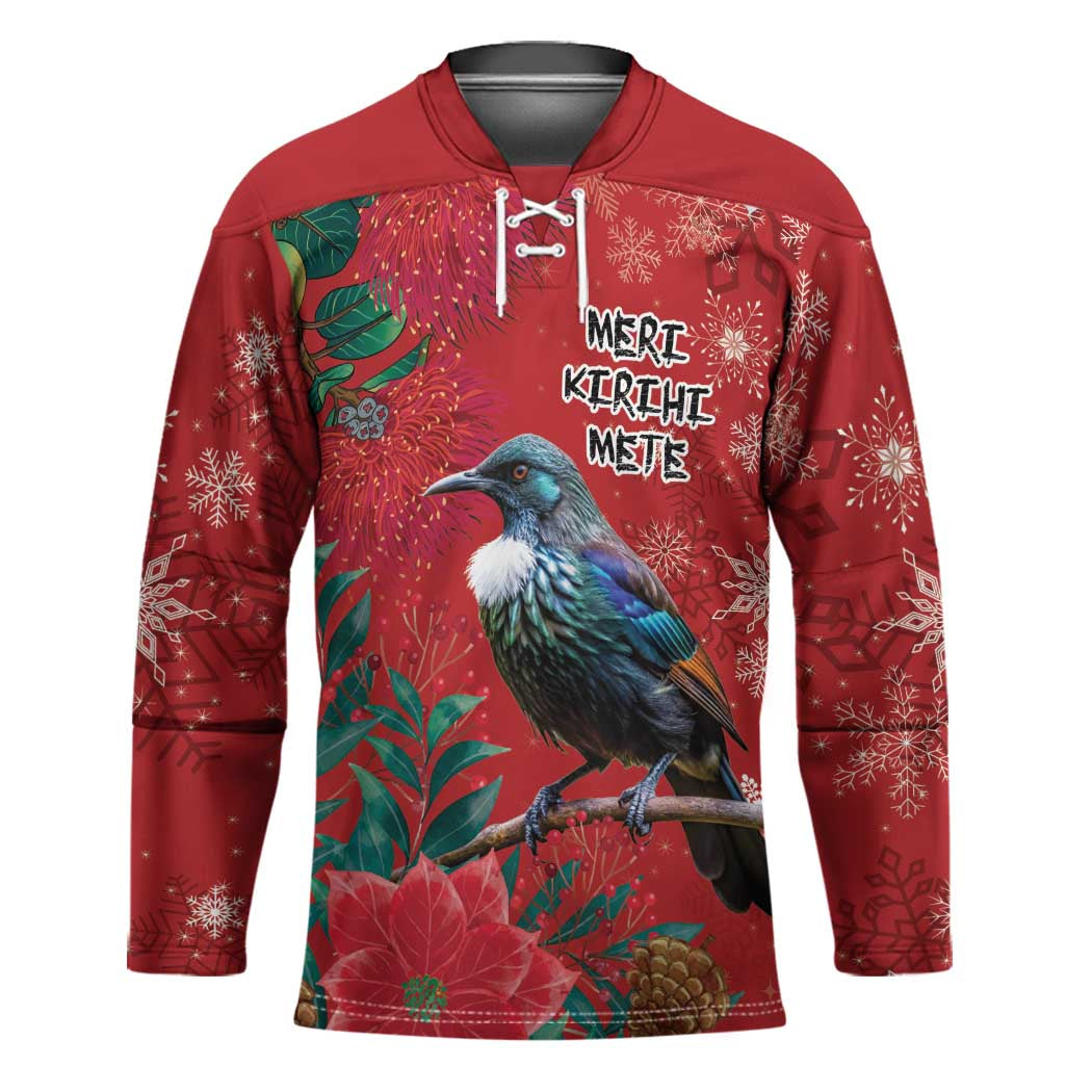 Tui Meri Kirihimete Personalised Hockey Jersey Pohutukawa Flowers Red Motif LT9 Unisex Red - Polynesian Pride
