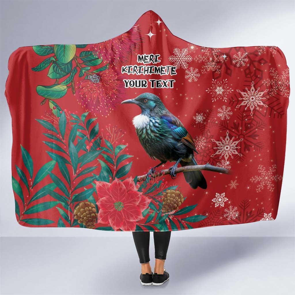 Tui Meri Kirihimete Personalised Hooded Blanket Pohutukawa Flowers Red Motif LT9 One Size Red - Polynesian Pride