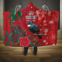 Tui Meri Kirihimete Personalised Hooded Blanket Pohutukawa Flowers Red Motif LT9 - Polynesian Pride