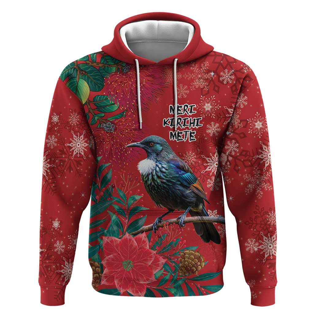 Tui Meri Kirihimete Personalised Hoodie Pohutukawa Flowers Red Motif LT9 Pullover Hoodie Red - Polynesian Pride