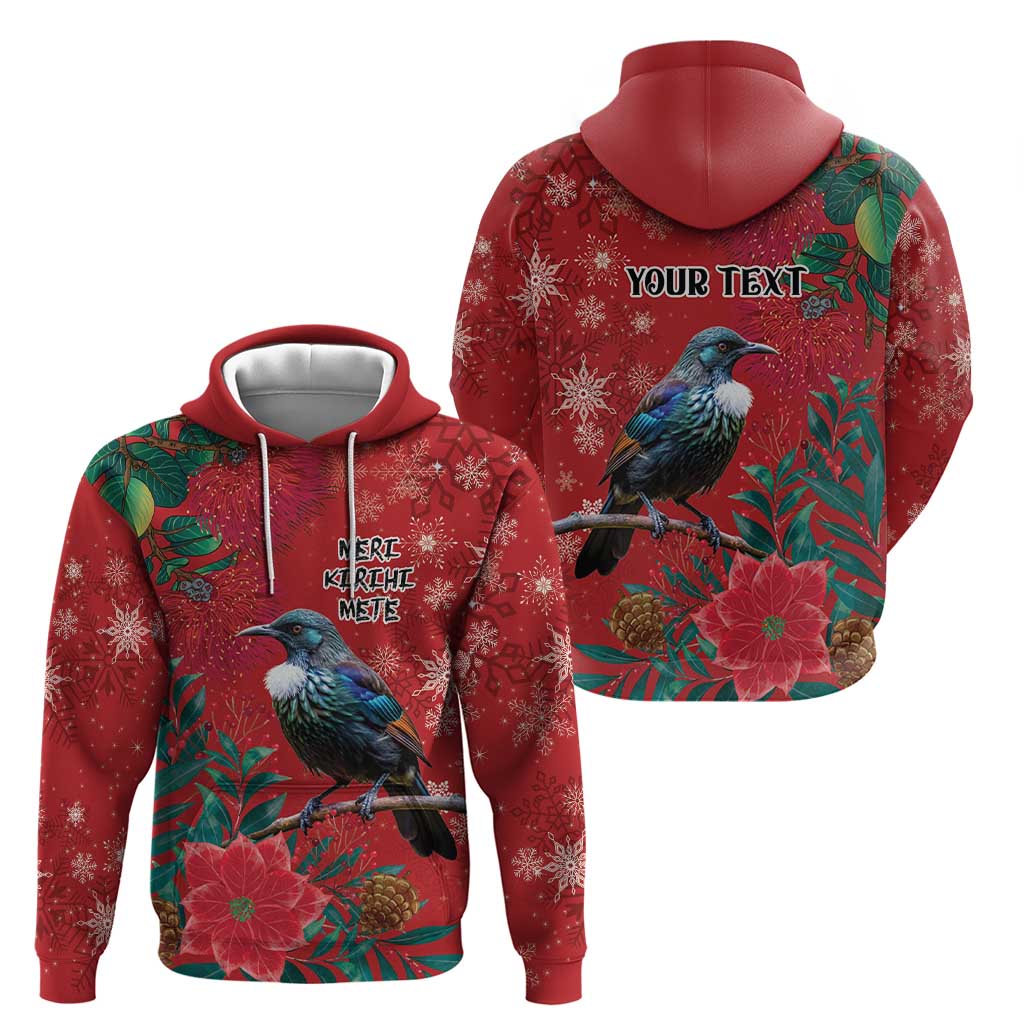 Tui Meri Kirihimete Personalised Hoodie Pohutukawa Flowers Red Motif LT9 - Polynesian Pride