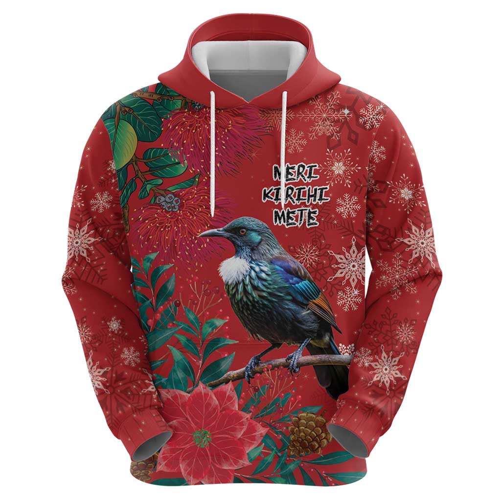 Tui Meri Kirihimete Personalised Hoodie Pohutukawa Flowers Red Motif LT9 - Polynesian Pride