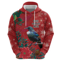 Tui Meri Kirihimete Personalised Hoodie Pohutukawa Flowers Red Motif LT9 - Polynesian Pride