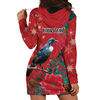 Tui Meri Kirihimete Personalised Hoodie Dress Pohutukawa Flowers Red Motif LT9 - Polynesian Pride