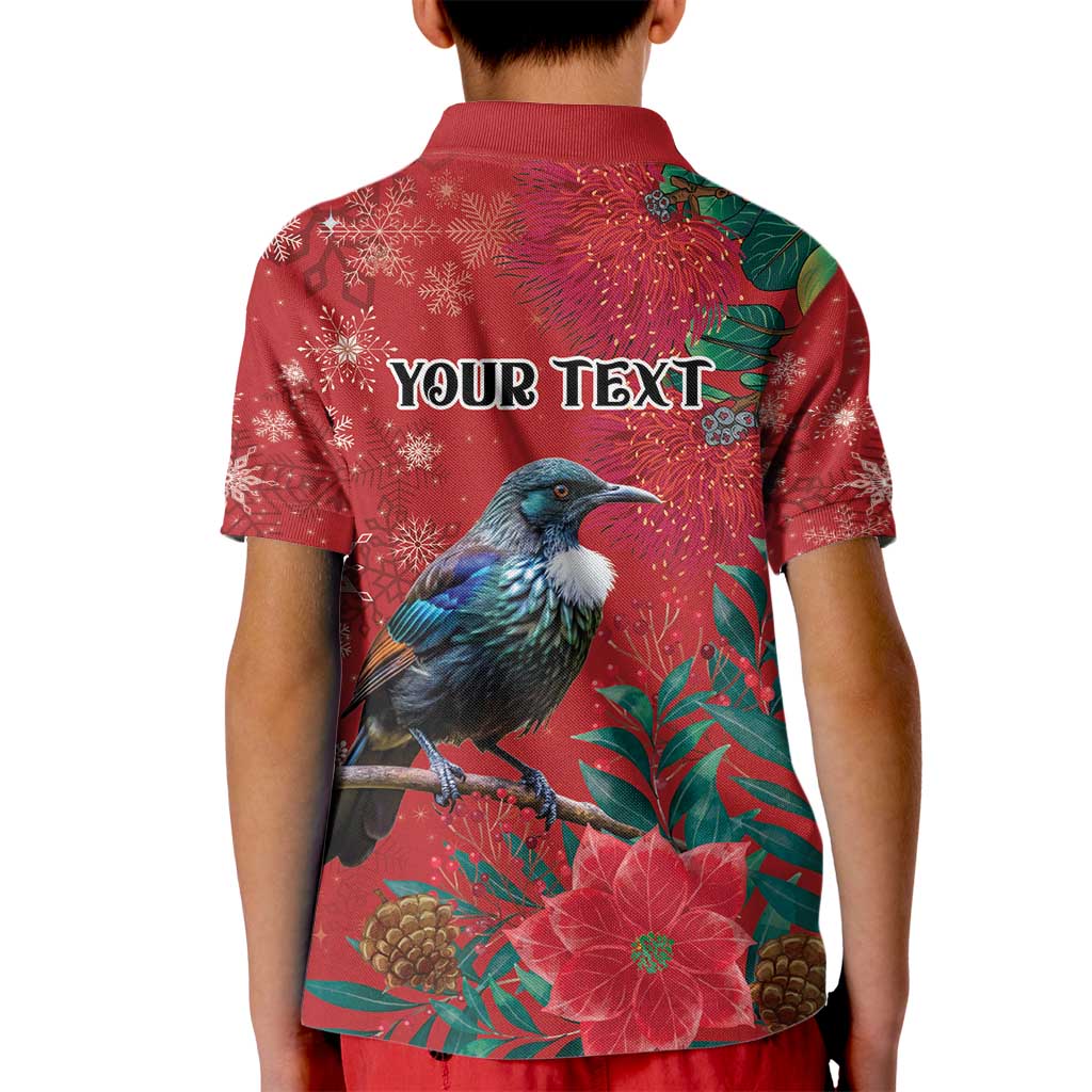 Tui Meri Kirihimete Personalised Kid Polo Shirt Pohutukawa Flowers Red Motif LT9 - Polynesian Pride