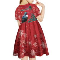Tui Meri Kirihimete Personalised Kid Short Sleeve Dress Pohutukawa Flowers Red Motif LT9 - Polynesian Pride