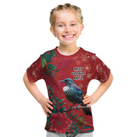 Tui Meri Kirihimete Personalised Kid T Shirt Pohutukawa Flowers Red Motif LT9 Red - Polynesian Pride