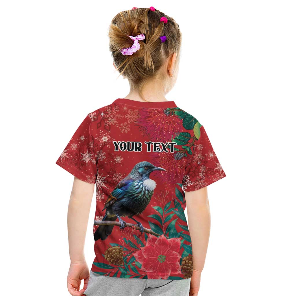 Tui Meri Kirihimete Personalised Kid T Shirt Pohutukawa Flowers Red Motif LT9 - Polynesian Pride