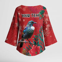Tui Meri Kirihimete Personalised Kimono Sleeve Blouse Pohutukawa Flowers Red Motif LT9 - Polynesian Pride
