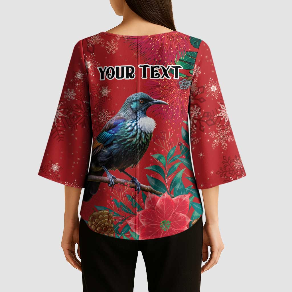 Tui Meri Kirihimete Personalised Kimono Sleeve Blouse Pohutukawa Flowers Red Motif LT9 - Polynesian Pride