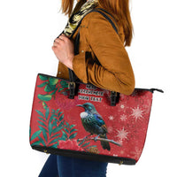Tui Meri Kirihimete Personalised Leather Tote Bag Pohutukawa Flowers Red Motif LT9 Red - Polynesian Pride