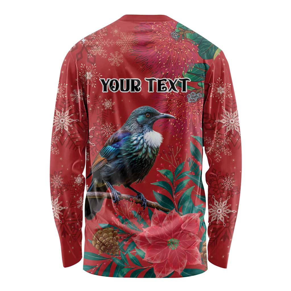 Tui Meri Kirihimete Personalised Long Sleeve Shirt Pohutukawa Flowers Red Motif LT9 - Polynesian Pride