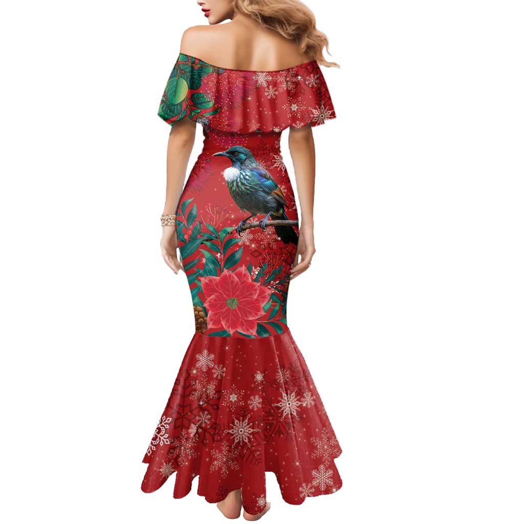 Tui Meri Kirihimete Personalised Mermaid Dress Pohutukawa Flowers Red Motif LT9 - Polynesian Pride