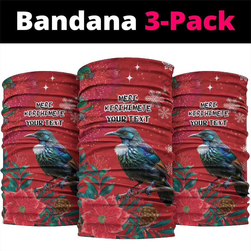 Tui Meri Kirihimete Personalised Neck Gaiter Pohutukawa Flowers Red Motif - Polynesian Pride