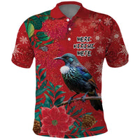 Tui Meri Kirihimete Personalised Polo Shirt Pohutukawa Flowers Red Motif LT9 Red - Polynesian Pride