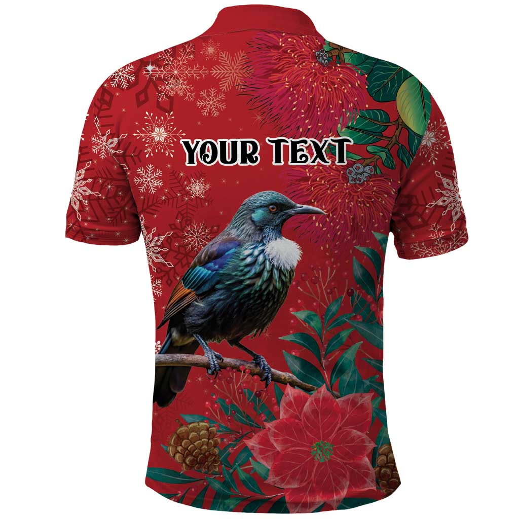 Tui Meri Kirihimete Personalised Polo Shirt Pohutukawa Flowers Red Motif LT9 - Polynesian Pride