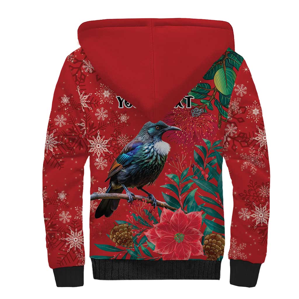 Tui Meri Kirihimete Personalised Sherpa Hoodie Pohutukawa Flowers Red Motif LT9 - Polynesian Pride