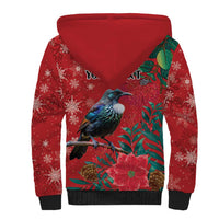 Tui Meri Kirihimete Personalised Sherpa Hoodie Pohutukawa Flowers Red Motif LT9 - Polynesian Pride