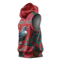 Tui Meri Kirihimete Personalised Sleeveless Hoodie Pohutukawa Flowers Red Motif LT9 - Polynesian Pride