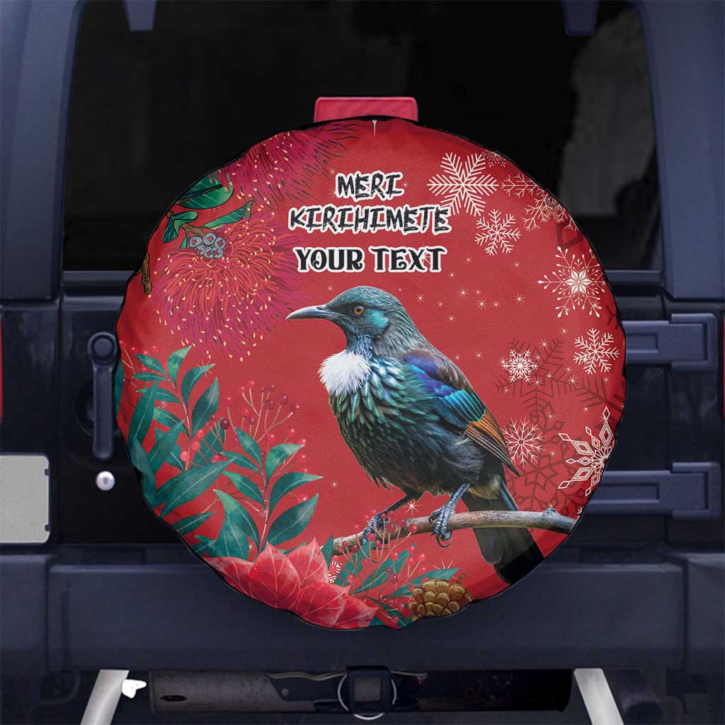 Tui Meri Kirihimete Personalised Spare Tire Cover Pohutukawa Flowers Red Motif LT9 No hole Red - Polynesian Pride