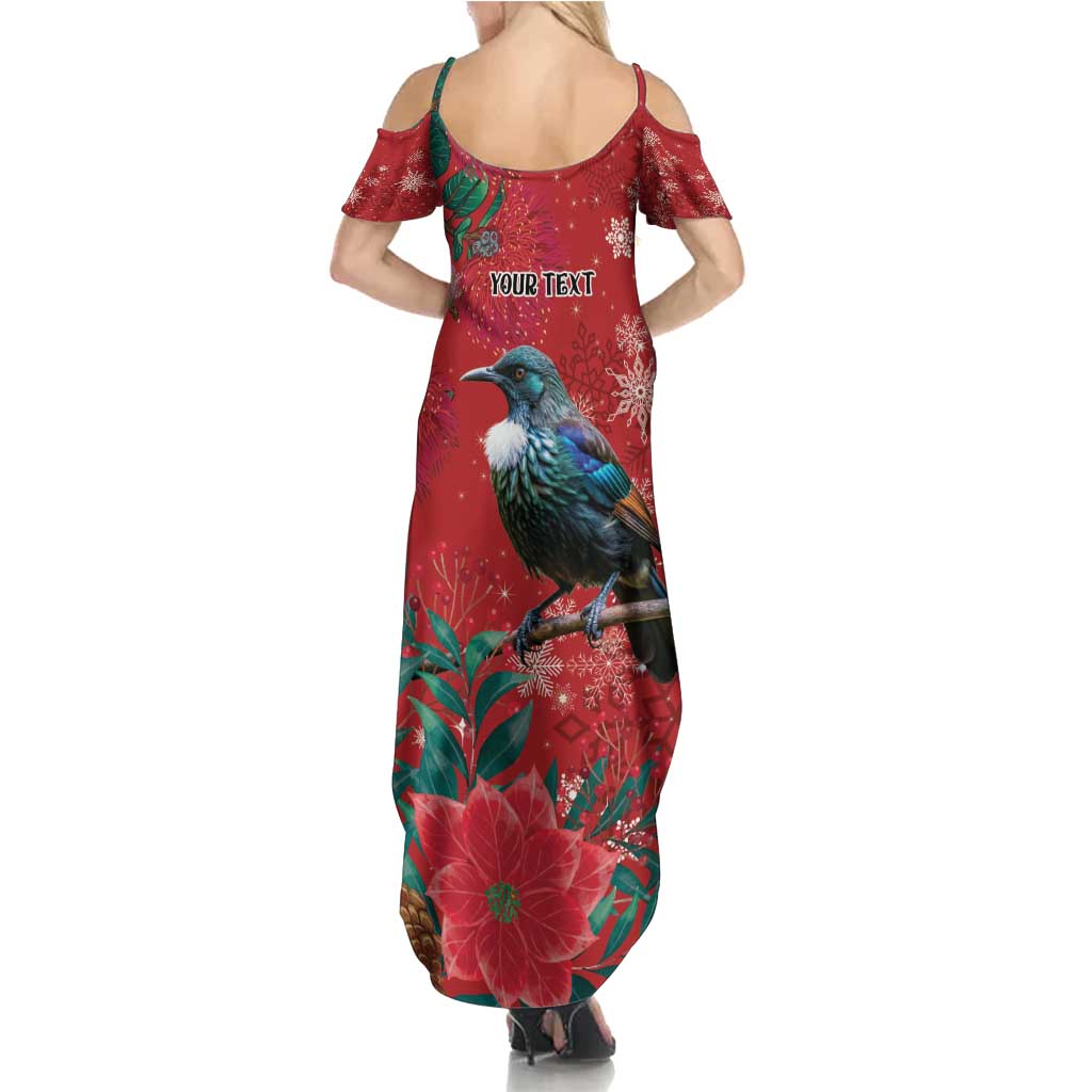 Tui Meri Kirihimete Personalised Summer Maxi Dress Pohutukawa Flowers Red Motif LT9 - Polynesian Pride