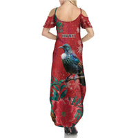 Tui Meri Kirihimete Personalised Summer Maxi Dress Pohutukawa Flowers Red Motif LT9 - Polynesian Pride