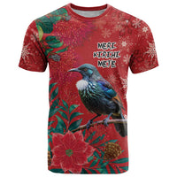 Tui Meri Kirihimete Personalised T Shirt Pohutukawa Flowers Red Motif LT9 Red - Polynesian Pride